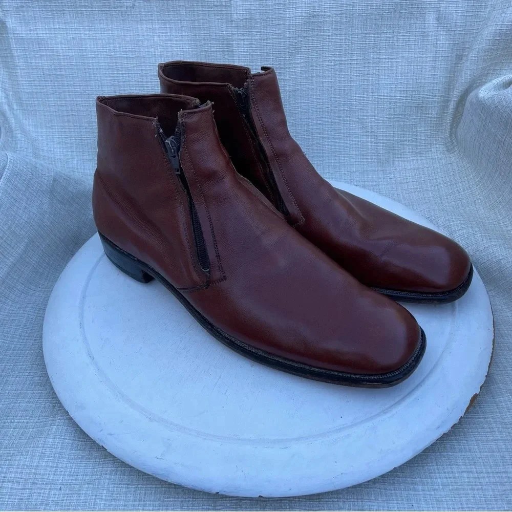 Allen Edmons Ostendo York Vintage Mens Mahogany Leather Zip Ankle Boots Sz 14